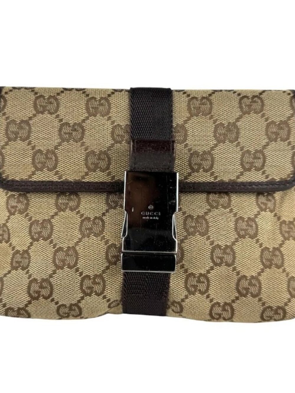 GUCCI Waist Bag Body Bag Brown GG Canvas/Silvertone